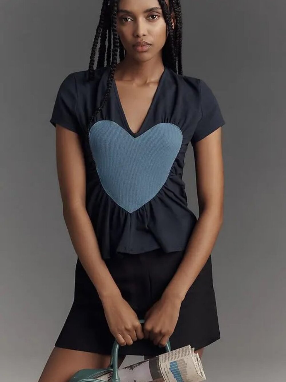 Maeve Heart Embellished V-Neck T-shirt